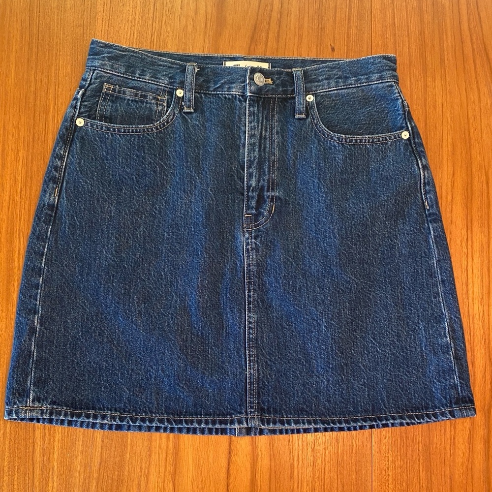 Madewell rigid denim a-line mini skirt